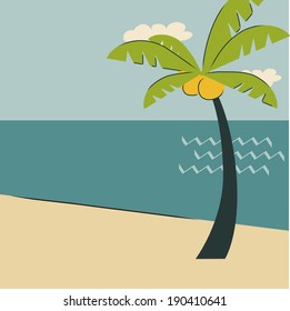 retro beach landscape, illustration in vector format
