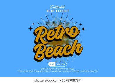 Retro Beach Text Effect Summer Theme. Editable Text Effect.