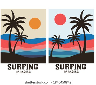 Retro Beach wave modern design for apparel and others 