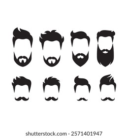 Retro beard and hairstyle vector set featuring stylish hipster portraits vintage male haircuts barbed mustaches and trendy urban gentleman styles isolated on white background