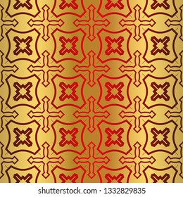Retro Beautiful Seamless Geometric Ornament Vector Illustration. Abstract. Paper For Scrapbook. For your advert design, presentation, wallpaper, business. Gold red color.