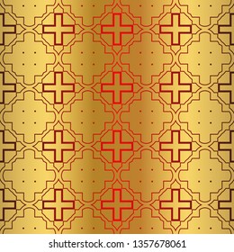 Retro Beautiful Seamless Geometric Ornament Vector Illustration. Abstract. Paper For Scrapbook. For your advert design, presentation, wallpaper, business. Gold red color.