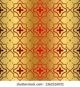 Retro Beautiful Seamless Geometric Ornament Vector Illustration. Abstract. Paper For Scrapbook. For your advert design, presentation, wallpaper, business. Gold red color.