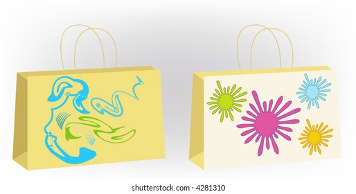 retro beautiful vector tags and bags with figures