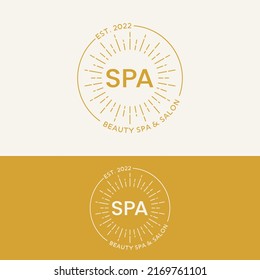 Retro Beauty Spa with Sun Stamp Badge Logo Design Template.
Suitable for Cosmetic Dermatology Beauty Medi Spa Therapy Medicine Salon Business Brand in Minimalist Line Style Logo Design.