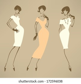 retro beauty, vector collection of girls in retro style