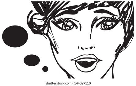 Retro beauty woman speaking talking  - vintage art Illustration