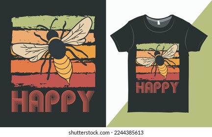 Gráfica De Vector Retro Abeja Feliz Para Camisetas, Carteles, Tarjetas O Textiles