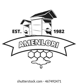 Retro beekeeper, honey vector label, badge, emblem, logo in black. Isolated sign or symbol for farm illustration