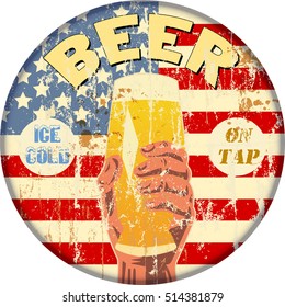 retro beer advertising enamel sign with stars and stripes, vector