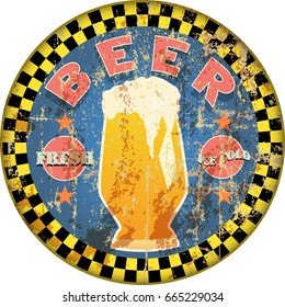retro beer advertising sign, vector illustration,grungy style