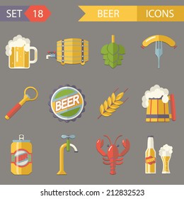 Retro Beer Alcohol Symbols Accessories Icons Set Trendy Modern Flat Design Template Vector Illustration