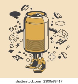 Ilustración del vector de caracteres Retro Beer Can Cartoon