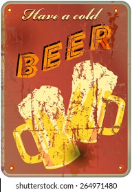 retro beer enamel sign, vector illustration