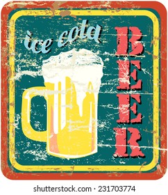 retro beer sign, vector, grungy style, free copy space