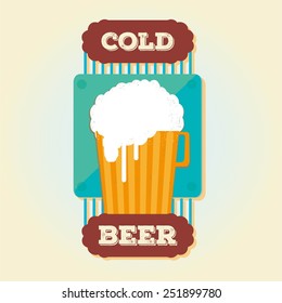 Retro beer vector poster sign. Vintage poster template for cold beer. Retro label or banner design