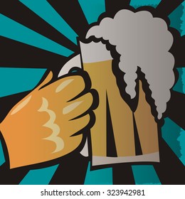 Retro beer vector poster. Vintage poster template for cold beer. Retro label or banner design. Vector old paper texture food and drink background concept.