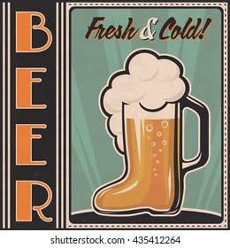 Retro beer vector poster. Vintage poster template with beer boot. Vector food and drink background concept. Advertising vector layout for pub.