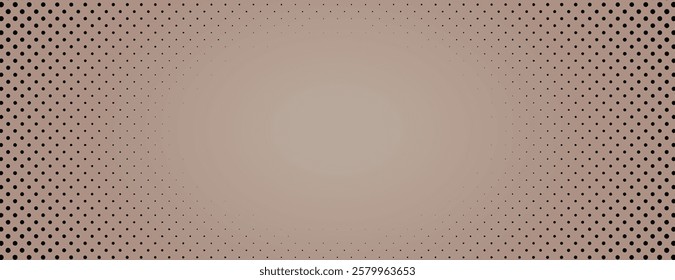 Retro beige background with dotted pattern. Beige background features a smooth gradient halftone black dots for a vintage texture. Minimal halftone vector gradient background