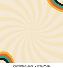Fondo beige retro con rayos y arco iris. Un estilo estupendo.