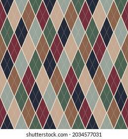 Retro beige color tartan plaid. Argyle seamless pattern background. Texture design for apparel, textile, garment, fabric, clothing, tile, cover, poster, flyer, banner, wall. Vector illustration.