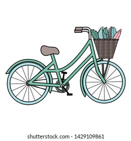 retro bicycle with basket and feathers bohemian style