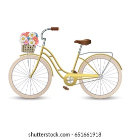Retro bicycle with basket of flowers. Healthy lifestyle, fitness. Vector illustration EPS10.