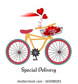 Retro bicycle with basket  and heart cloud  (remove hearts in basket and add your input)