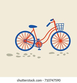 Retro bicycle with basket on the front wheel vector illustration.