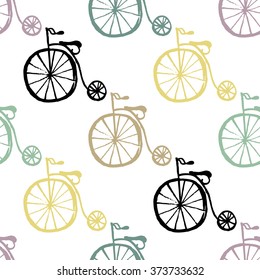 Retro bicycle brush strokes seamless pattern. Shabby chic. French provence