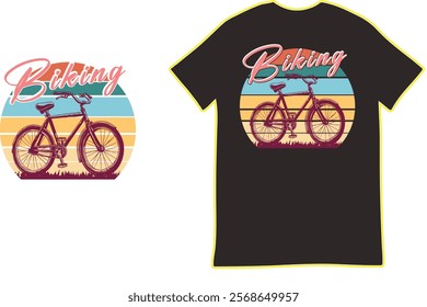 Retro Bicycle Design T-Shirt Graphic A vintage-inspired graphic of a bicycle, set against a colorful sunsetsunrise effect.