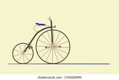 retro bicycle with different sized wheels of brown color on a light yellow background. side view