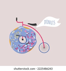 una bicicleta retro con un donut en lugar de una rueda