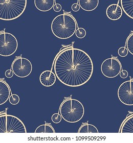 Retro bicycle with large front wheel. Graphics patterns style hand-drawn vector illustration.Template for luxury textiles, paper, wallpaper.