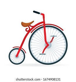 Retro bicycle with large front wheel. Vintage bicycle vector illustration. Part of set.