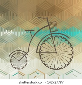 Retro Bicycle on a Color Background Made of Triangles and Stripes, Vector Background with Geometric Shapes