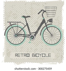 Retro bicycle on vintage Background.
Stylish postcard for your designs.
Vector illustration.