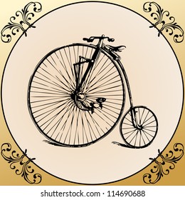 Retro Bicycle on a vintage framed floral background