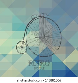 Retro bicycle over geometric background , VECTOR
