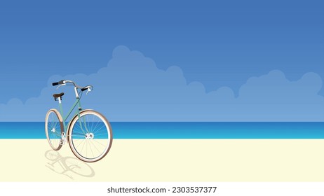 Retro-Fahrrad geparkt auf tropischem Strandhintergrund, Vektorgrafik.