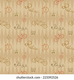 Retro bicycle pattern, hipster background. Seamless texture