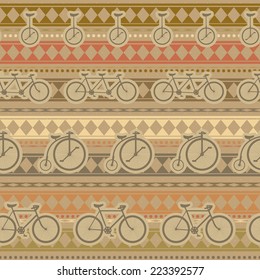 Retro bicycle pattern, hipster background. Seamless texture