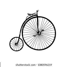 Retro bicycle, penny-farthing. Vector hand drawn illustration