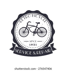 Retro Bicycle Service and Repair Vintage grunge emblem, vector illustration, eps10, easy to edit