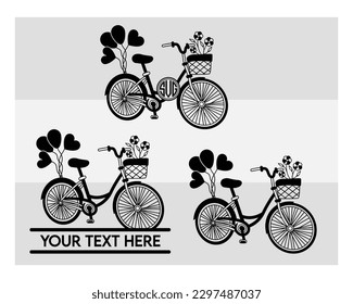 Bicicleta Retro, Juego De Bicicletas, Clipart De Bicicletas, Niños, Archivo De Cortes, Bicicleta Retro Con Flores, Silhouette, Bicicleta, Vector, Contorno De Atún, Eps, Archivo De Cortar