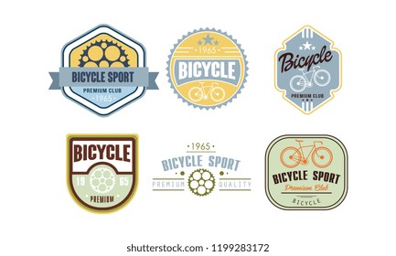 Retro bicycle sport logo set, vintafe badge, label can be used for bike or repair shop, cycling club, sport extreme activity vector Illustration