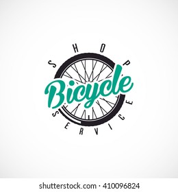 Retro Bicycle Vector Label or Logo Template. Bicycle Handler with ,,Bicycle SHOP & SERVICE,, text.