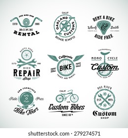 Retro Bicycle Vector Labels or Logo Templates Set Isolated