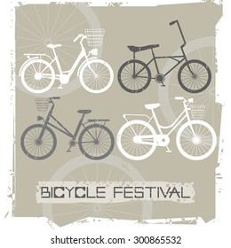 Retro bicycles with grey background. Stylish postcard for your designs. Vector image.