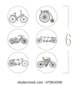 Retro bicycles icons collection isolated on white background can be used for covers, cards, tops , greeting card and more creative designs.